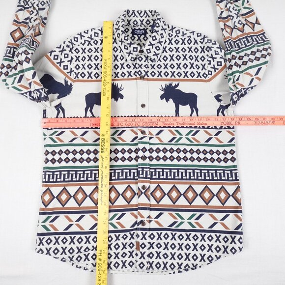 CHAPS Brushed Cotton Moose Shirt Men's Large Thick Chamois Collared Button Up - Picture 11 of 12